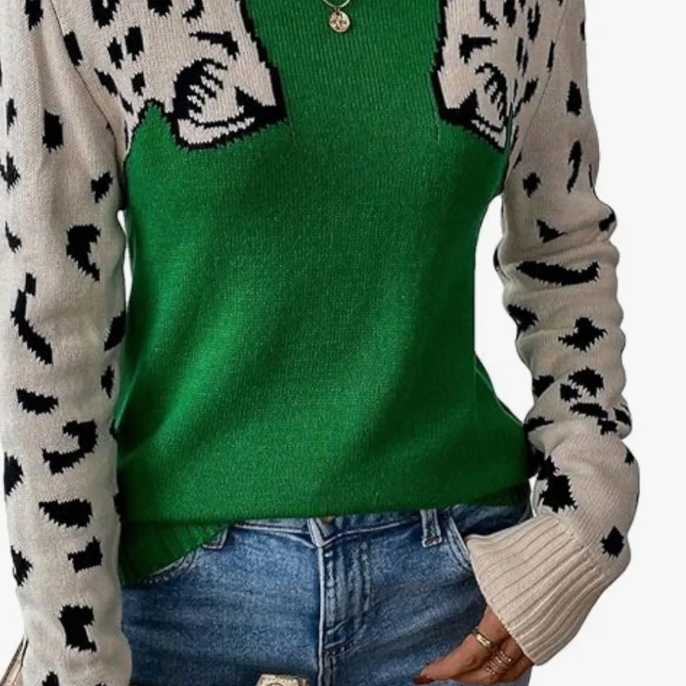 Angashion Leopard Crewneck Sweater, Women’s Sz L - Picture 5 of 8